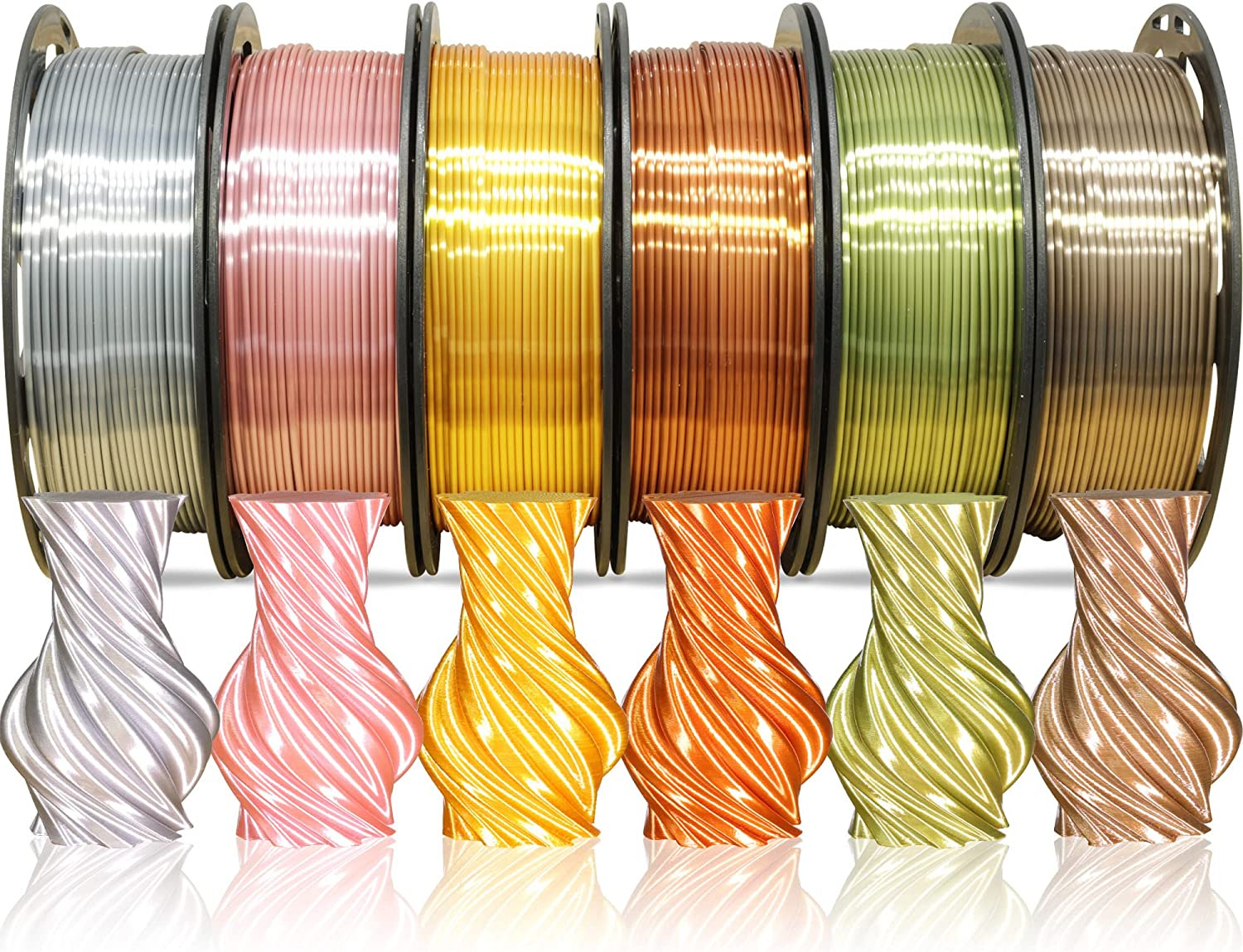 1.75Mm Silk PLA Filament 6 in 1 Bundle Pack, 6 Metallic Shiny Colors: Gold/Silve