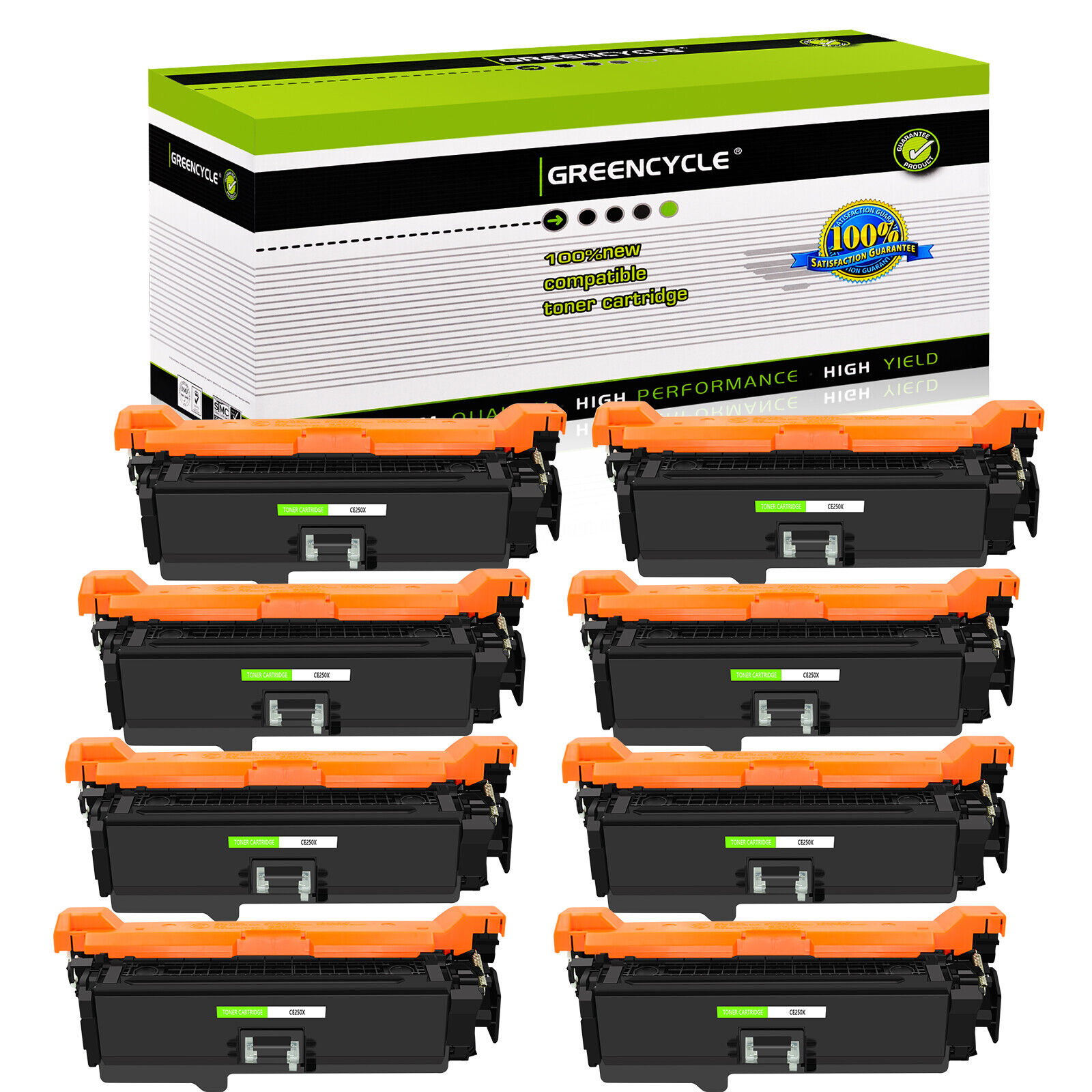 GREENCYCLE 8PK CE250X High Yield Toner Cartridge For HP LaserJet CP3520 CP3525dn