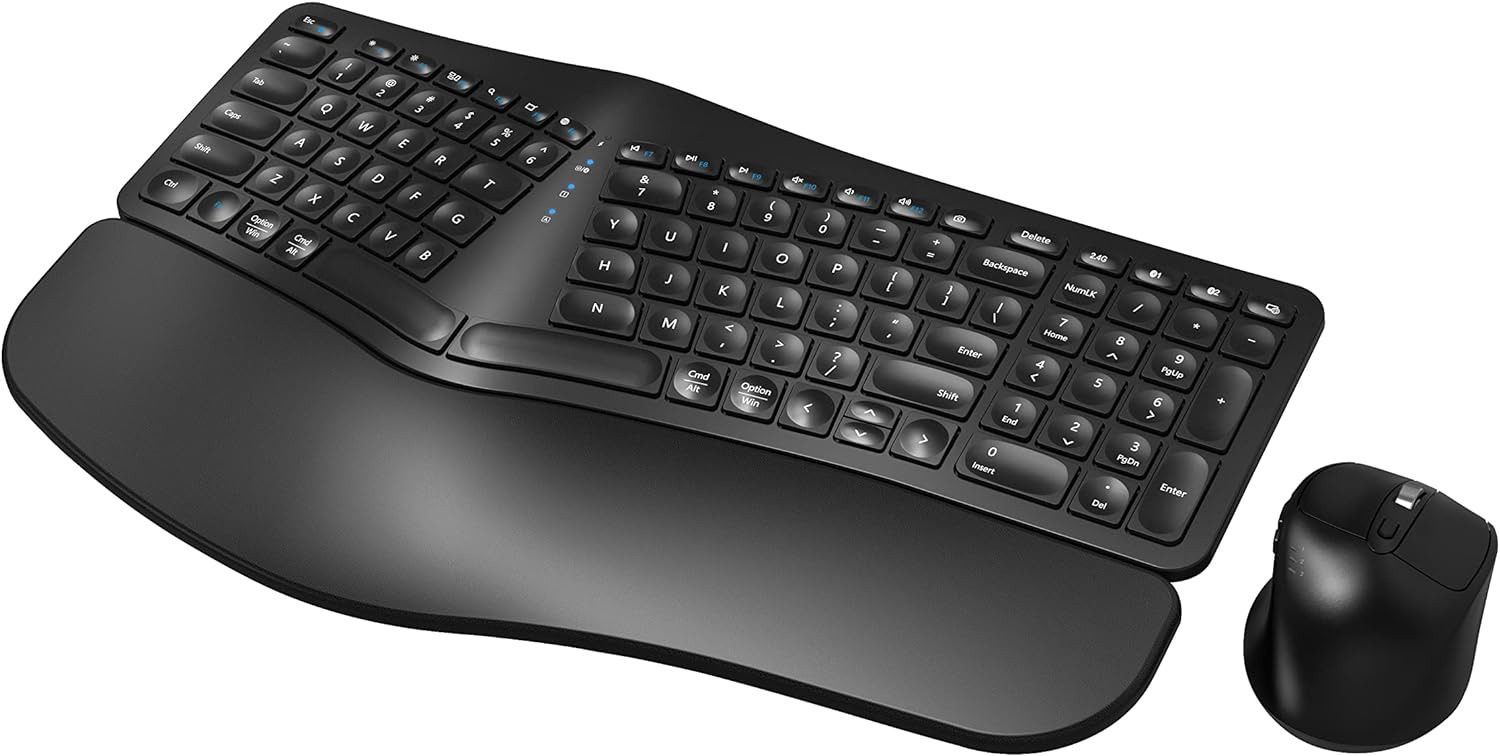 MK960 Ergonomic Wireless Keyboard Mouse Combo, Bluetooth/2.4G Split Design with