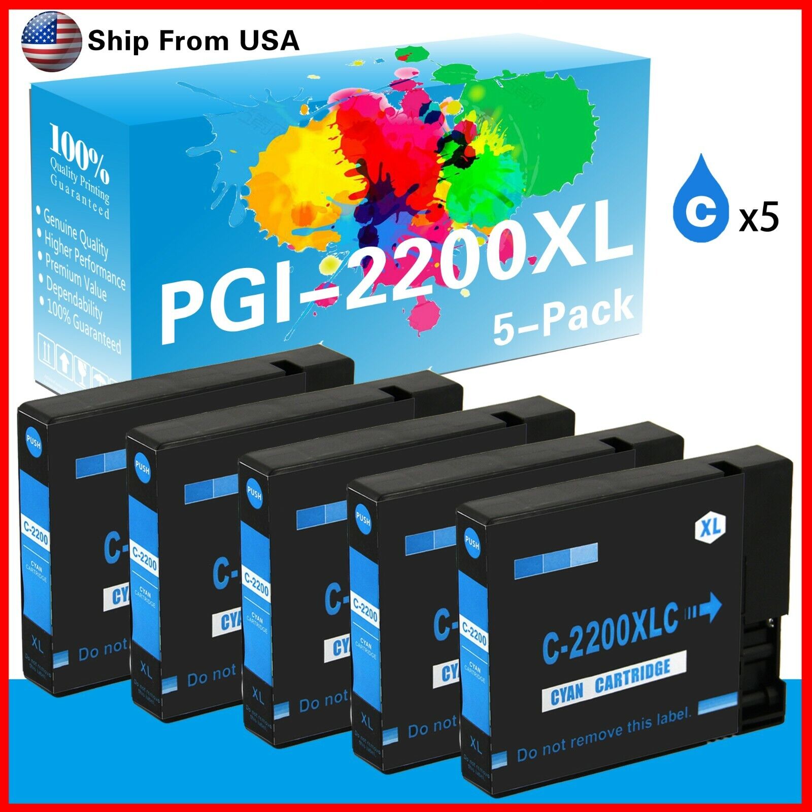 5PK PGI-2200XL PGI2200XL PGI-2200 Ink Cartridge for Canon MAXIFY MB5330 IB4330