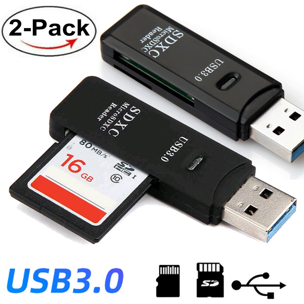 2PCS USB 3.0 2 in 1 HighSpeed Memory Card Reader Adapter for Micro SD TF T-Flash