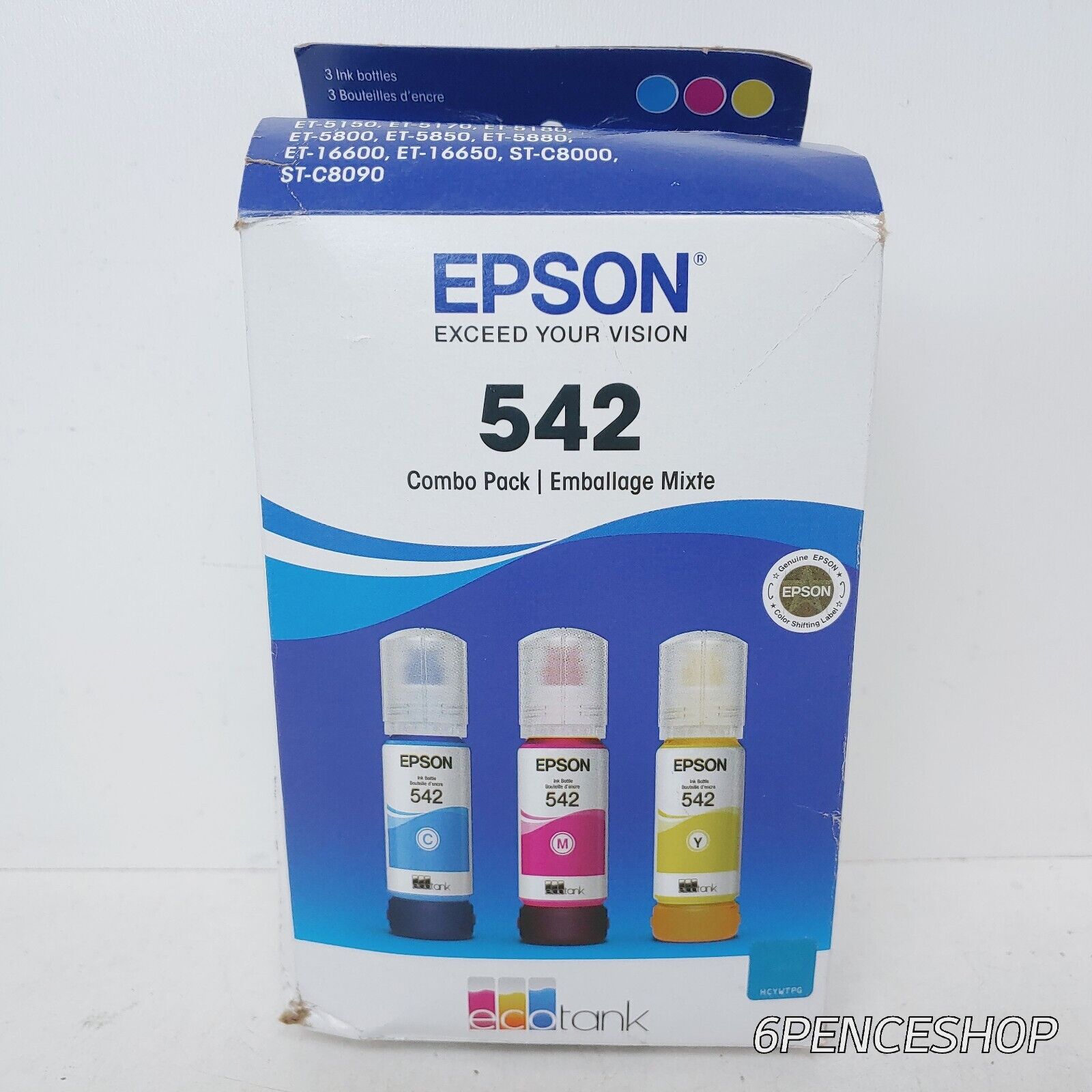 *Imperfect Box* Epson EcoTank 542 Color Ink Cartridge Combo 3-Pack  Exp 01/2028