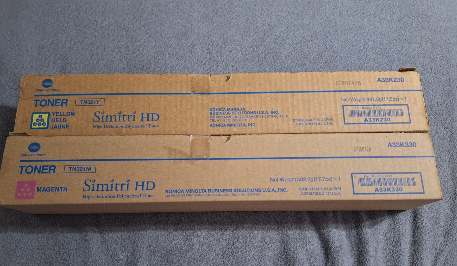 Genuine Konica Minolta TN321  Toner Set of 2 [  M - Y ] OEM NEW In Boxes