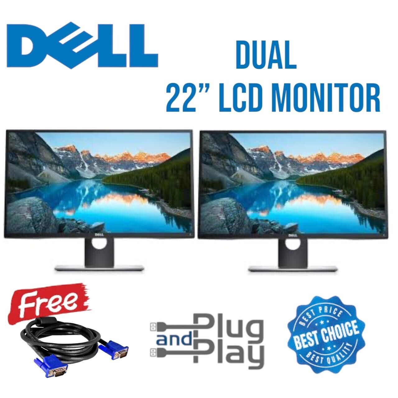 Dell HP 22-Inch Widescreen LCD Monitor FHD Gaming Business Stand VGA Grade A