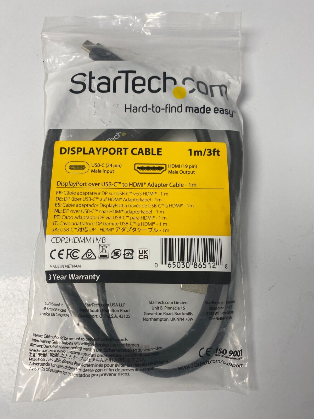 StarTech.com CDP2HDMM1MB USB-C to HDMI Adapter Cable 3ft
