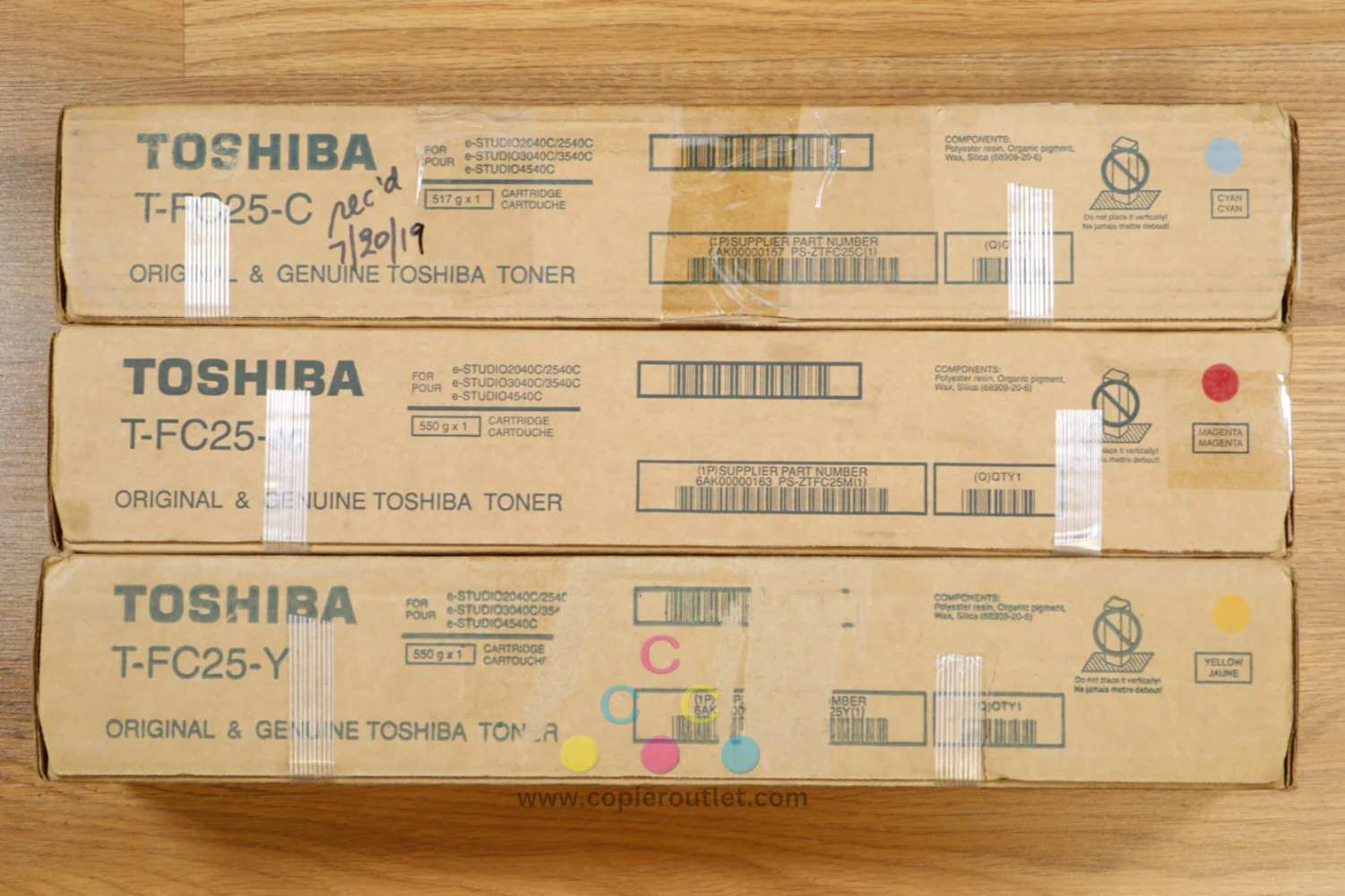 Cosmetic Genuine Toshiba T-FC25 CMY Toner Carts eSTUDIO 2040C 2540C 3040C 4540C
