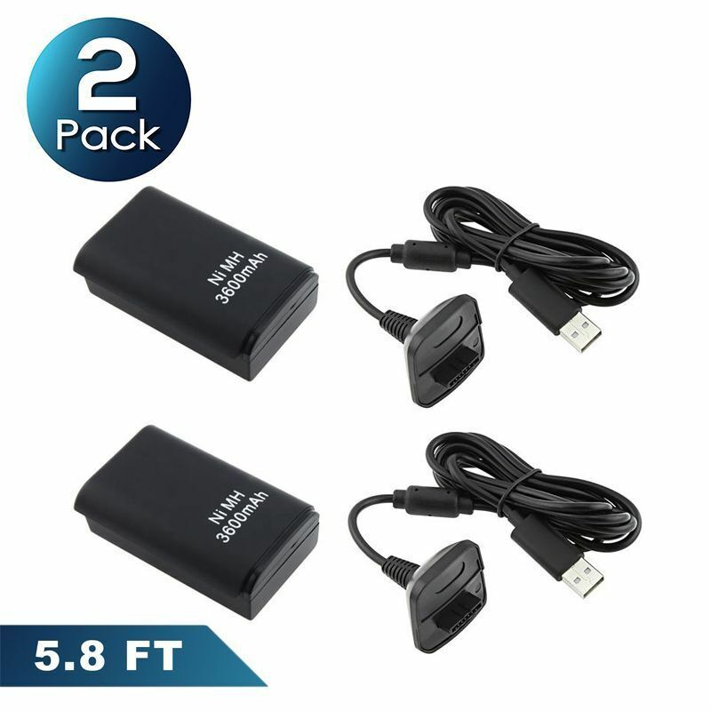 2x Rechargeable Battery Pack Charger Cable Dock for Xbox 360 Wireless Controller
