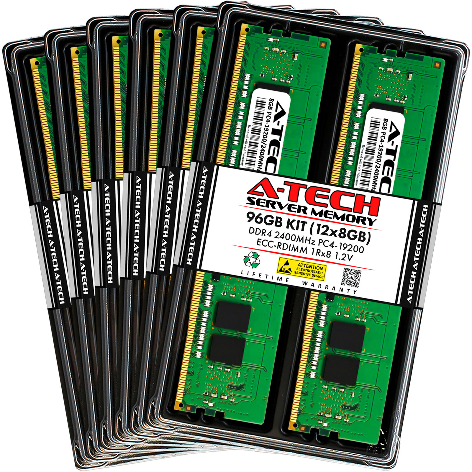 A-Tech 96GB 12x 8GB 1Rx8 PC4-19200R DDR4 2400MHz ECC REG RDIMM Server Memory RAM