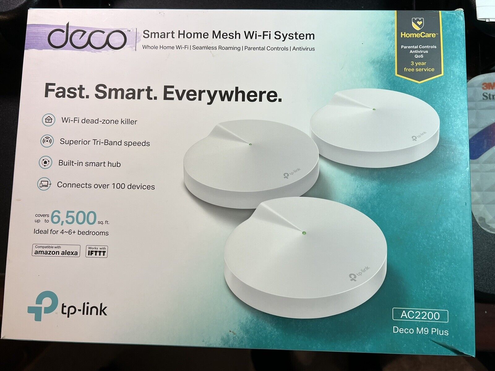 TP Link Whole Home Mesh Wi-Fi System Deco M9 Plus AC2200 Covers 6500 Sq Ft A+
