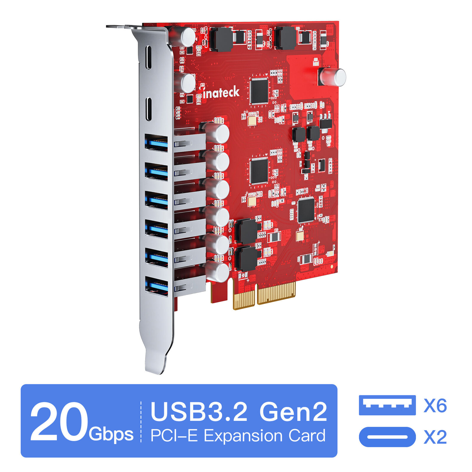 Inateck PCIe to USB 3.2 Gen 2 Expansion Card 20Gbps w/ 6 USB A & 2 USB C Ports