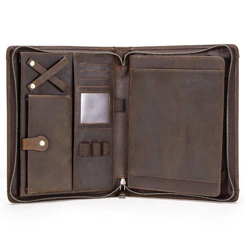 Genuine Leather Office Folder Portfolio Tablet Case Business Organizer For iPad