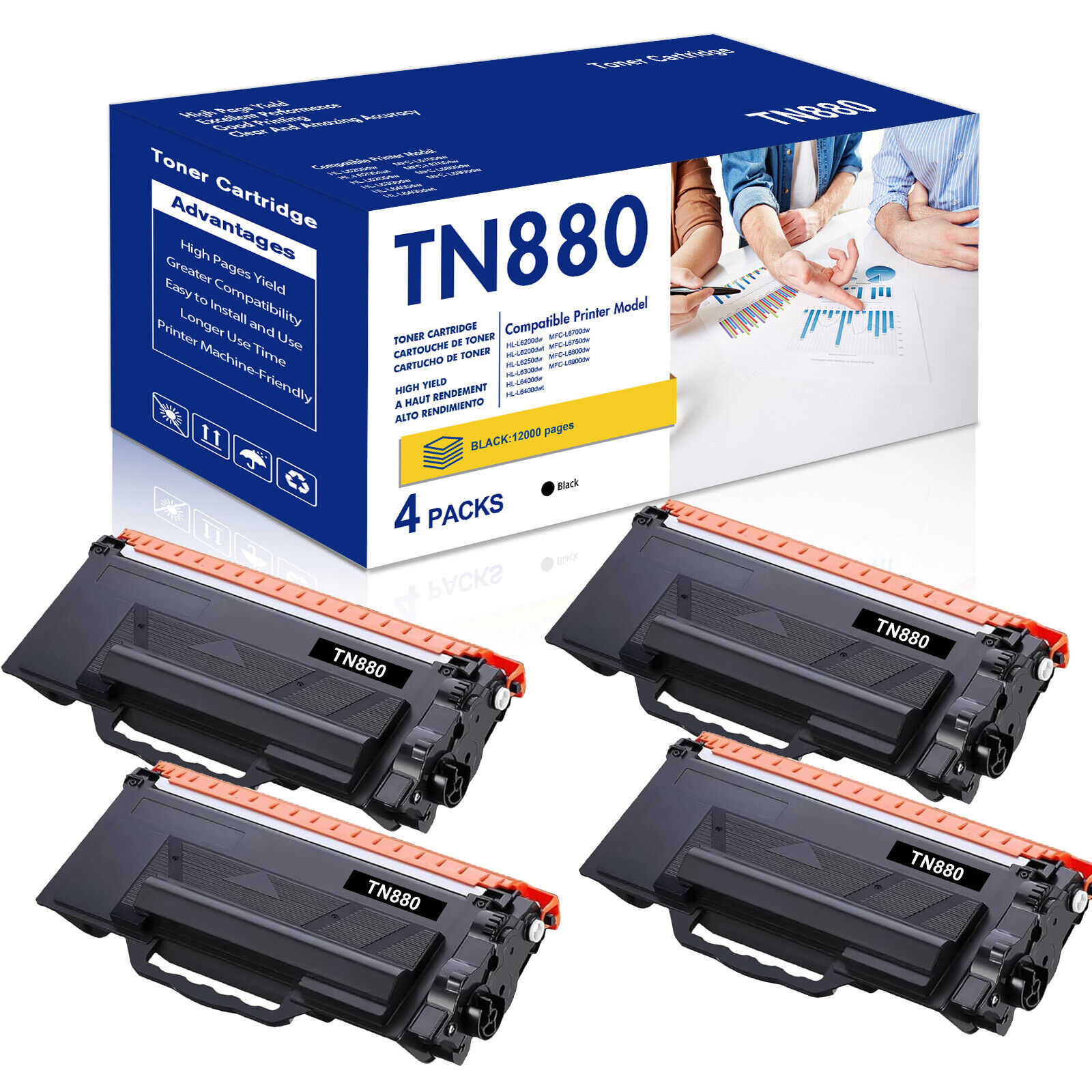 4PK TN 880 Toner Compatible With Brother TN880 MFC-L6800DW MFC-L6700DW L6750DW