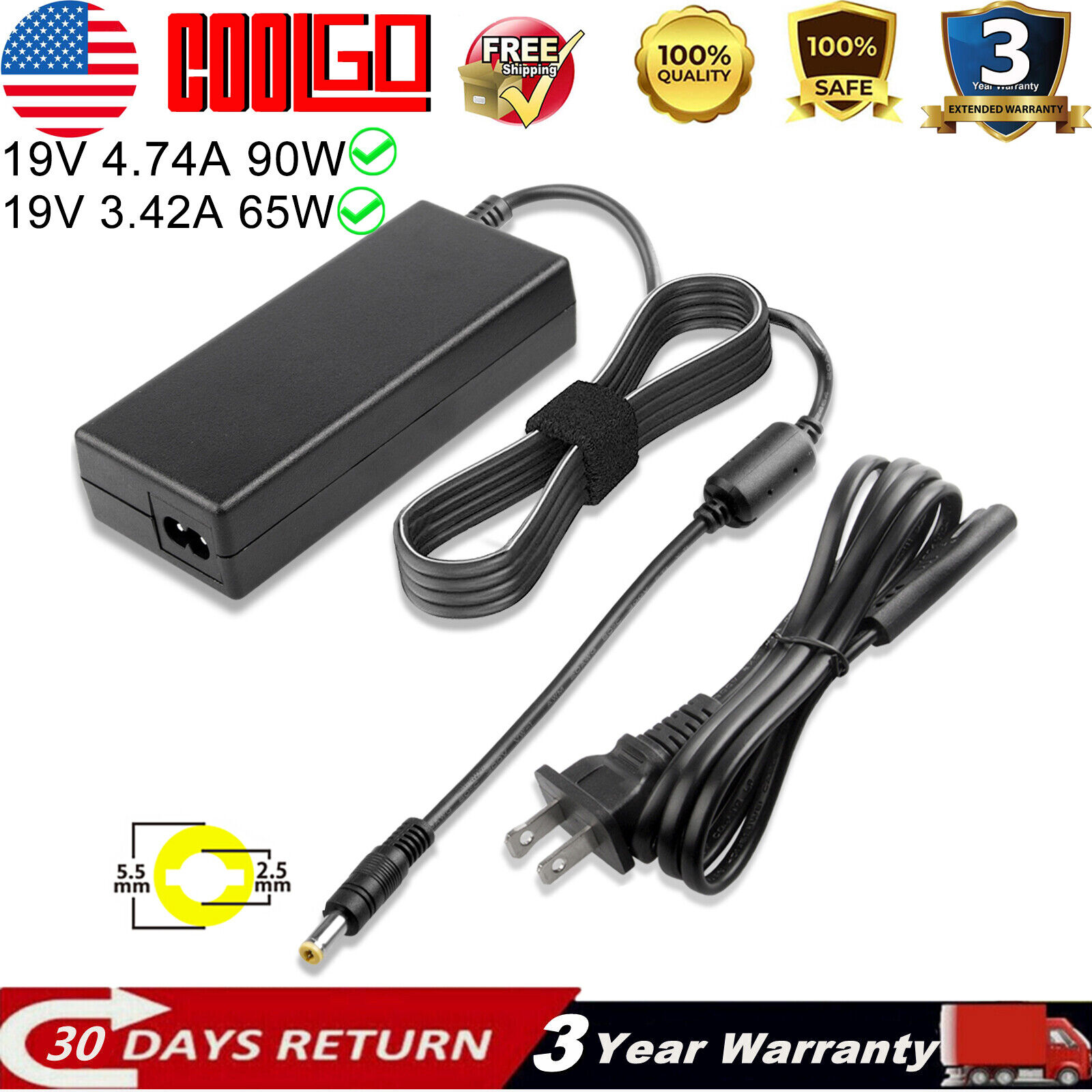 AC Adapter For ASUS Chromebox 3 CN65 Mini Desktop PC 90W Charger Power Supply