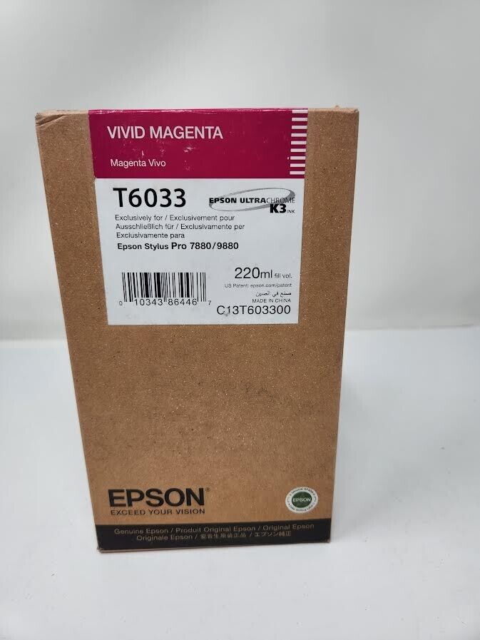 Epson Vivid Magenta Ink T6033 Genuine 220ml*SHIPS OVERBOXED* Date: May 2021