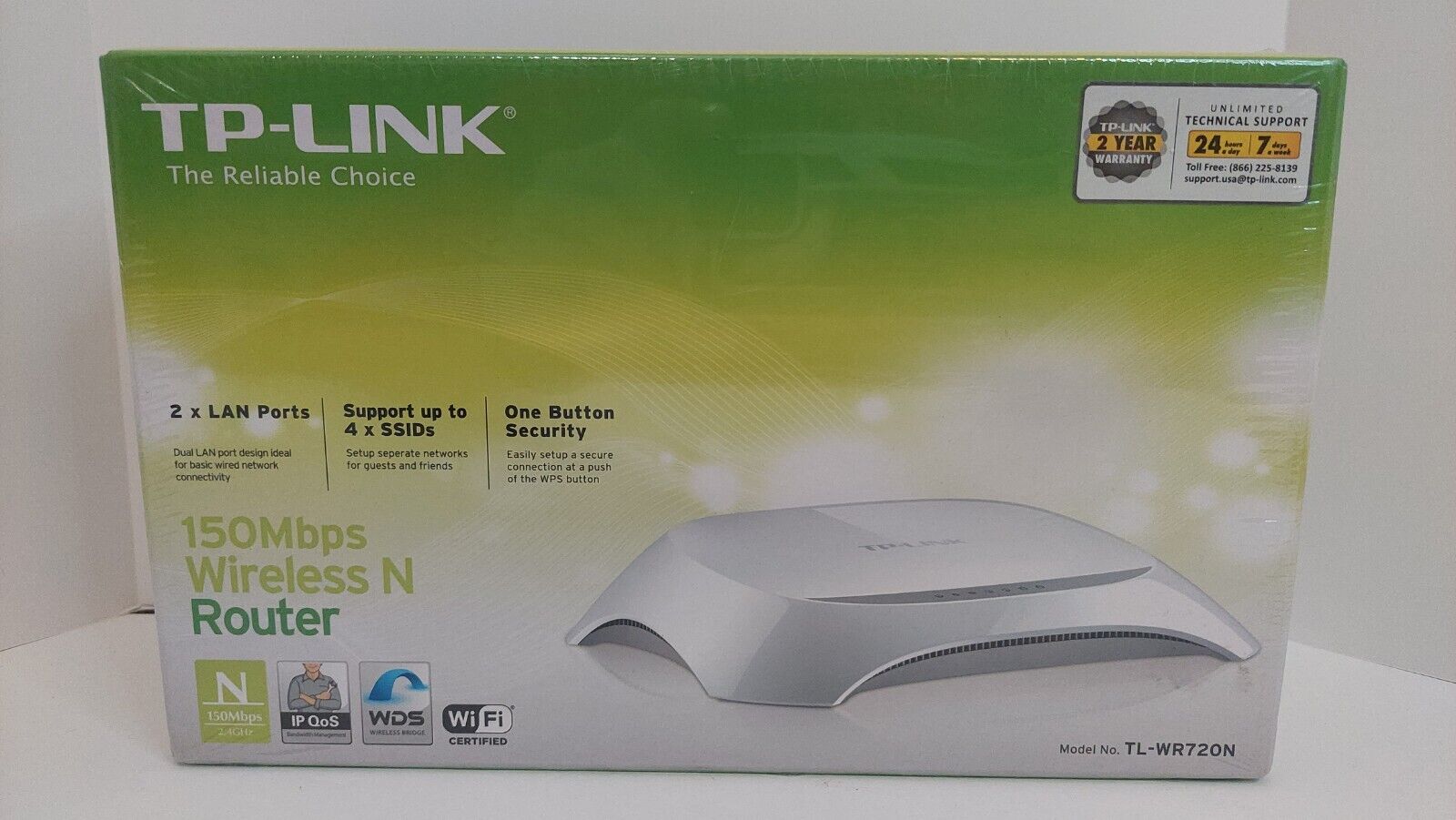Sealed TP-Link TL-WR720N 150 Mbps 2-Port 10/100 Wireless N Router w Box & CD New