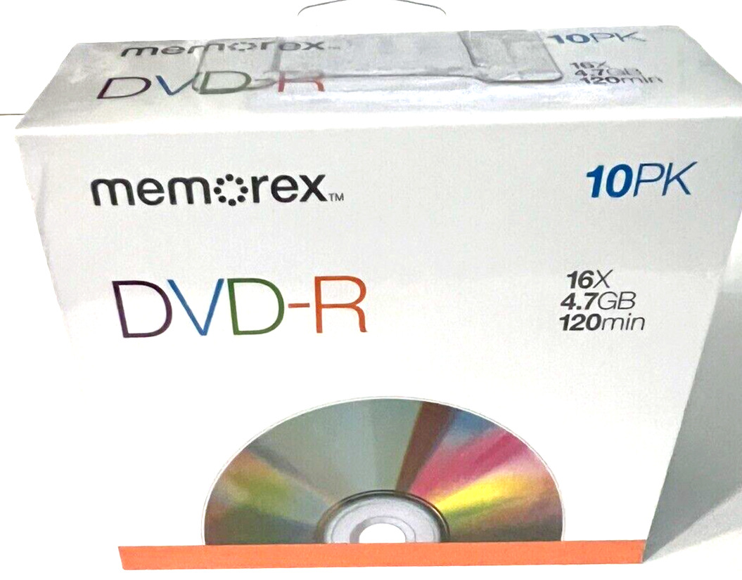 DVD-R Memorex 16X 4.7GB 120Min 10PK Jewel Cases New Unopened