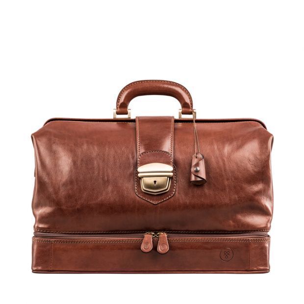 Charlie Premium Leather Buckled Pro Doctor Bag Brown