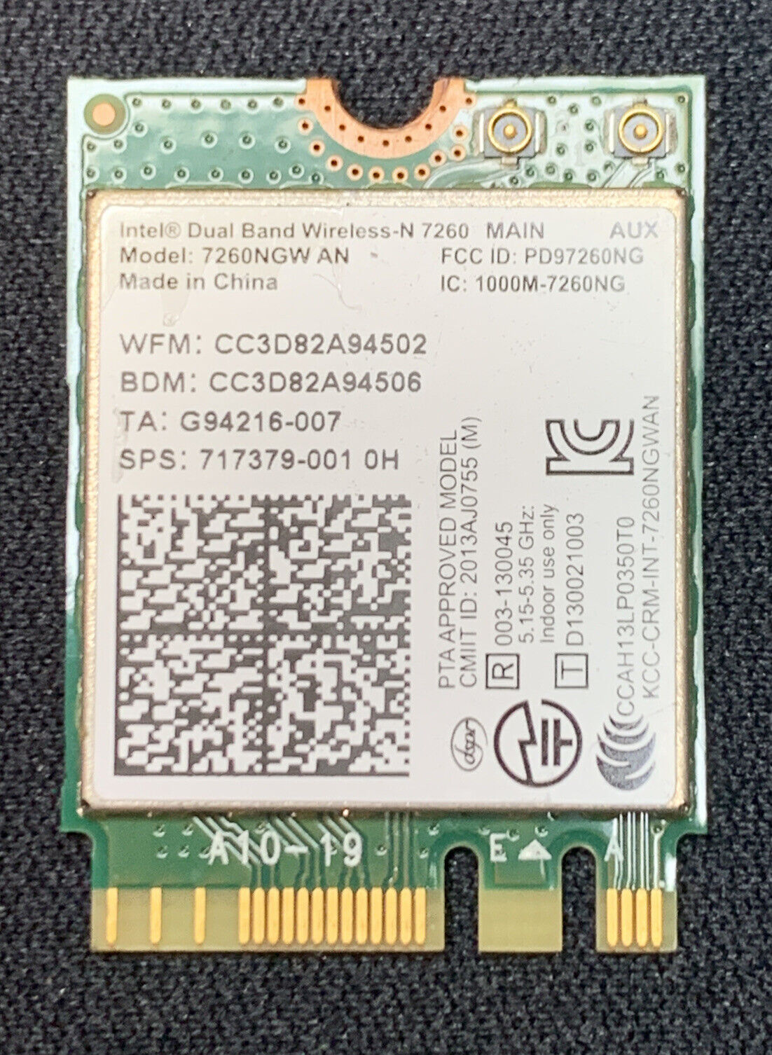 Intel Dual-Band Wireless-N 7260 WiFi Card Model 7260NGW AN 