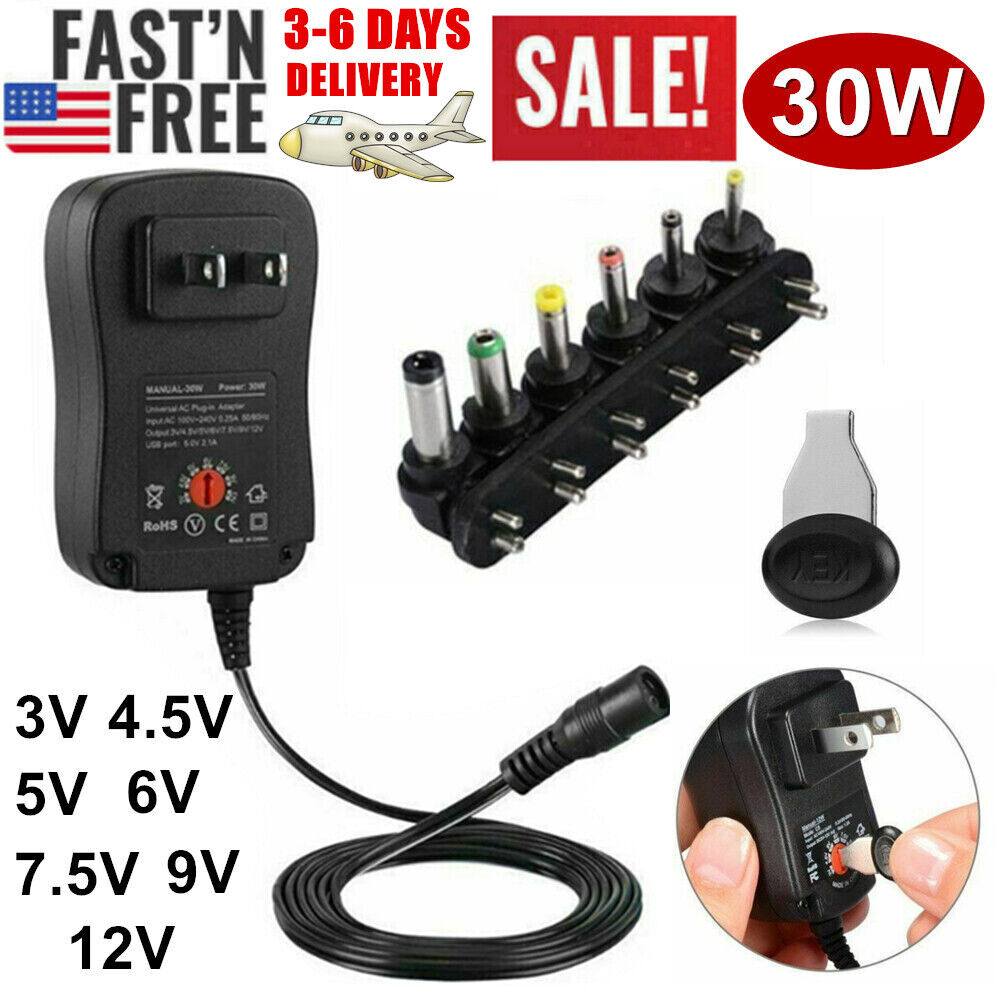 30W Universal Power Adapter AC / DC 3V-12V Multi Voltage Charger Converter USA