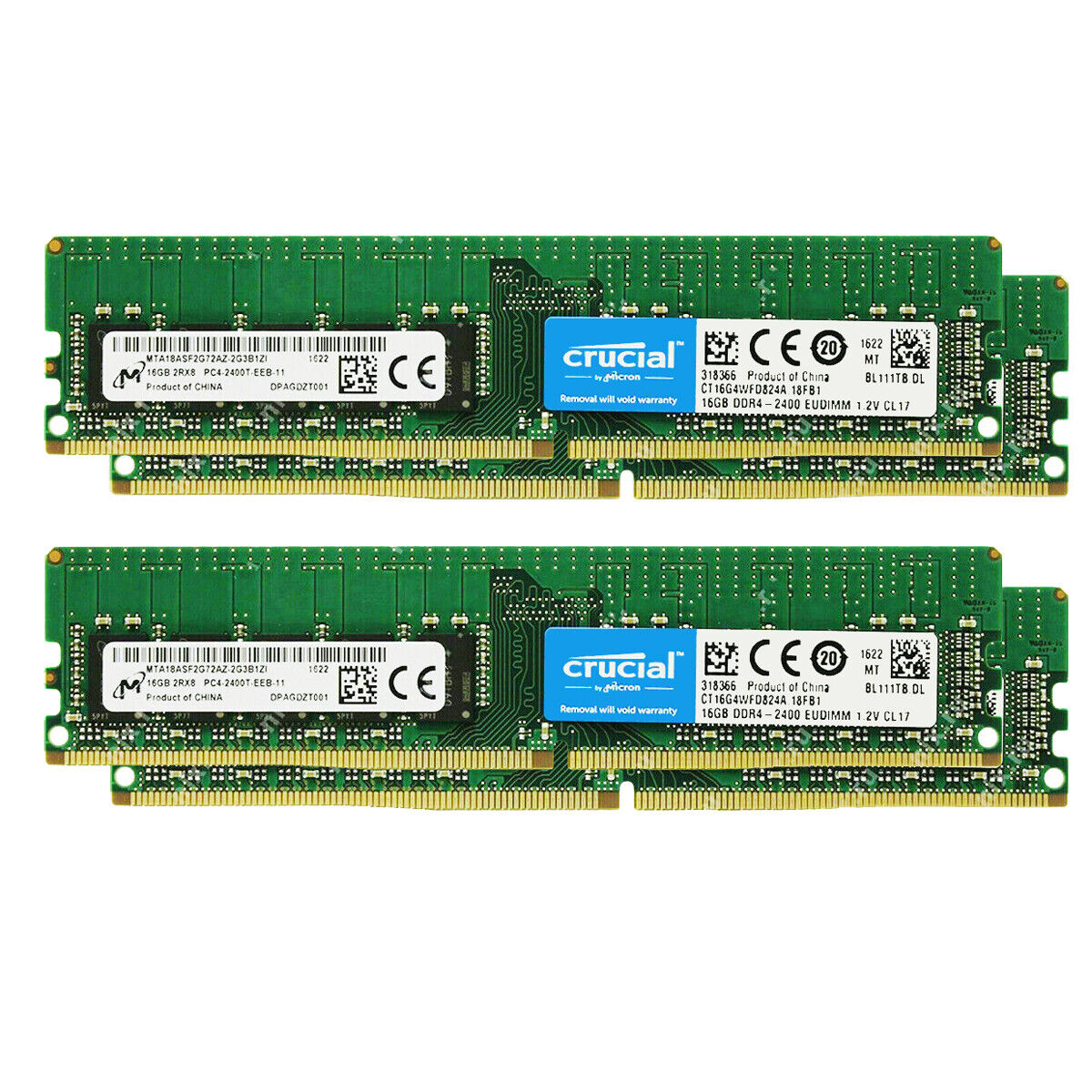 Crucial DDR4 64GB(4 x 16GB) KIT 2400MHz 2Rx8 ECC Server Memory RAM CT16G4WFD824A
