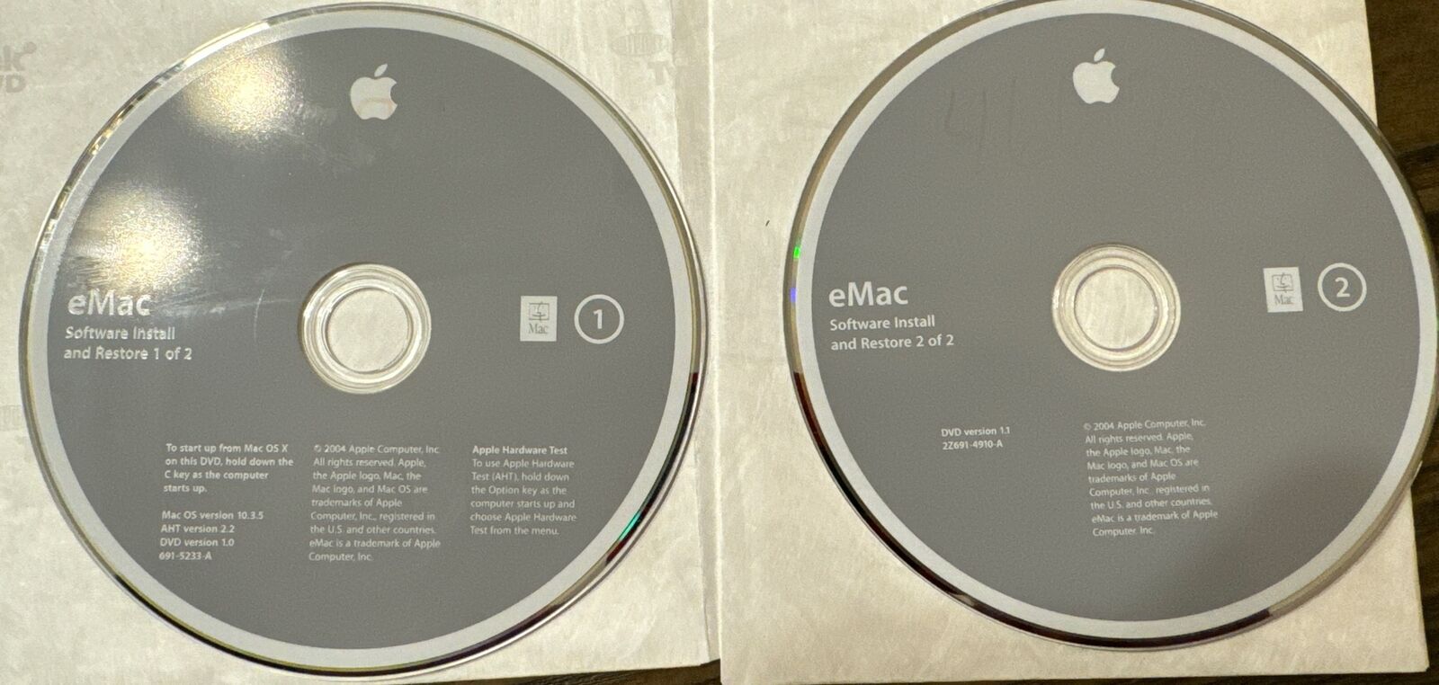 Apple iMac G5 Install Disc 1 & 2 OS 10.3.5 Computer 2004