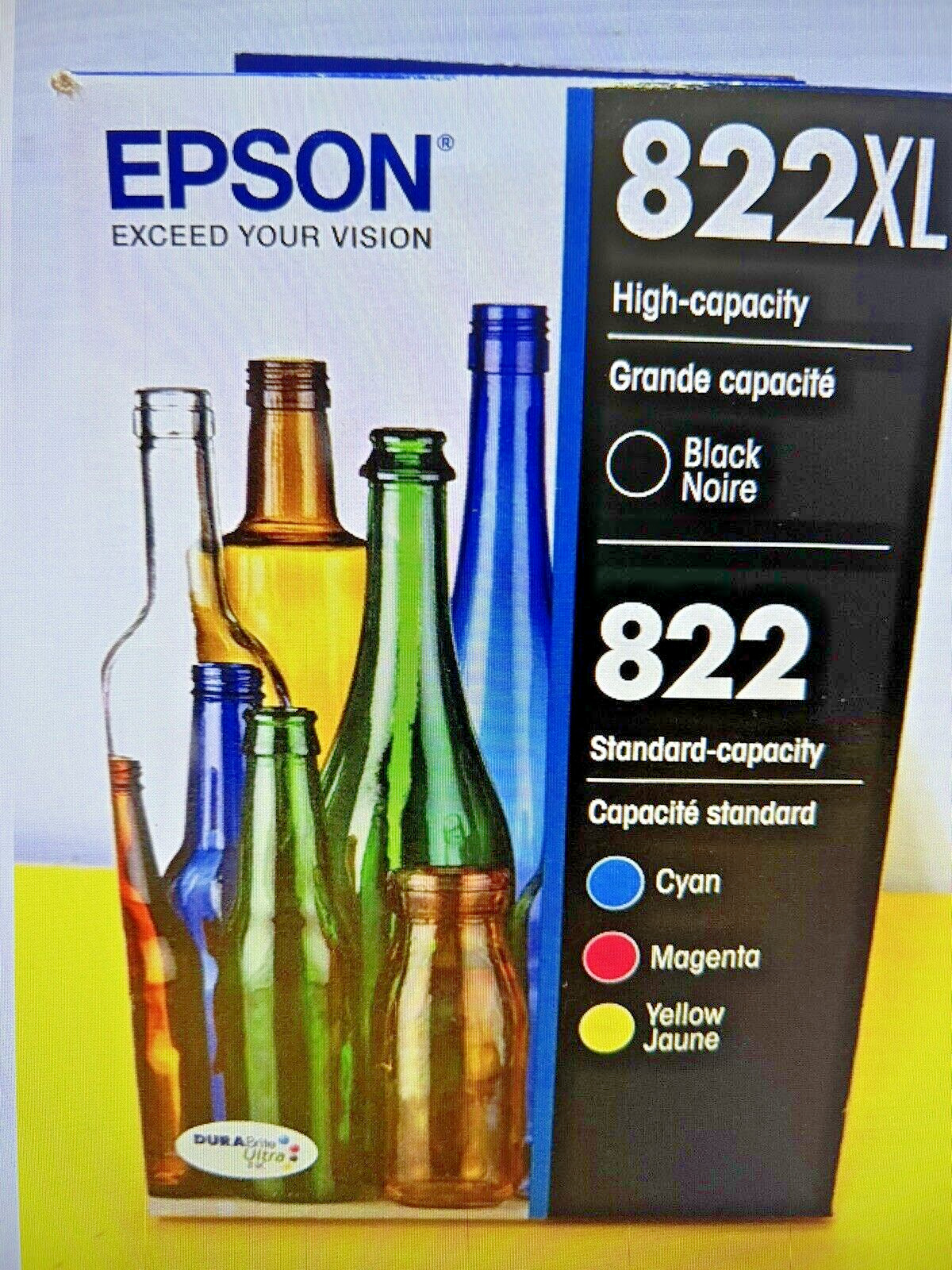 Genuine Epson 822XL Black 822 Color & Photo Black T822XL-BCS 4-Pack Exp 04/2027