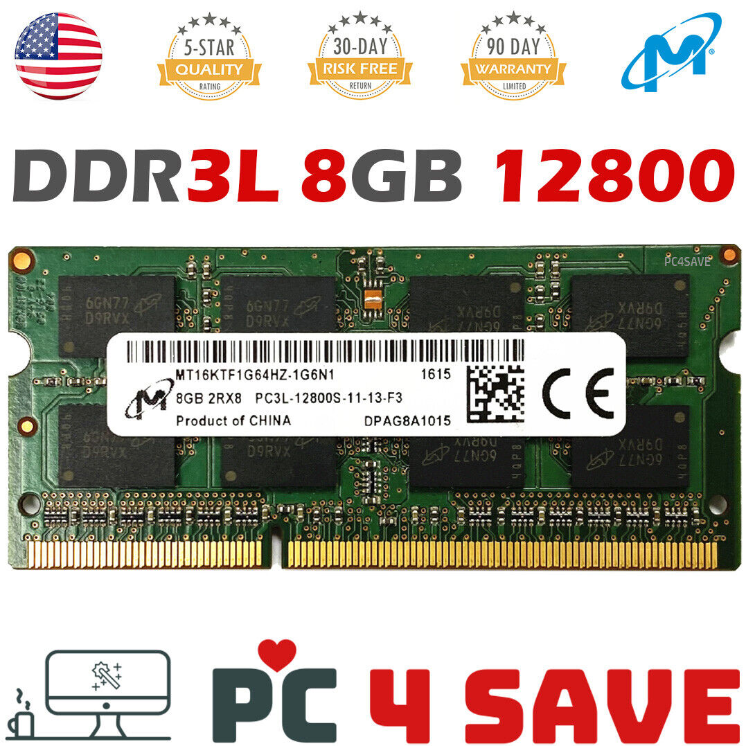 Micron 8GB DDR3L 1600 MHz 2RX8 PC3L-12800S 1.35V 204 Pin Laptop Memory SODIMM