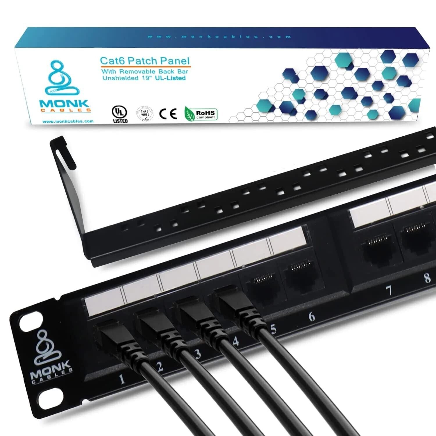 MonkCables 24-port Cat6 Patch Panel 110 Type with Removable Backbar Pack of 5