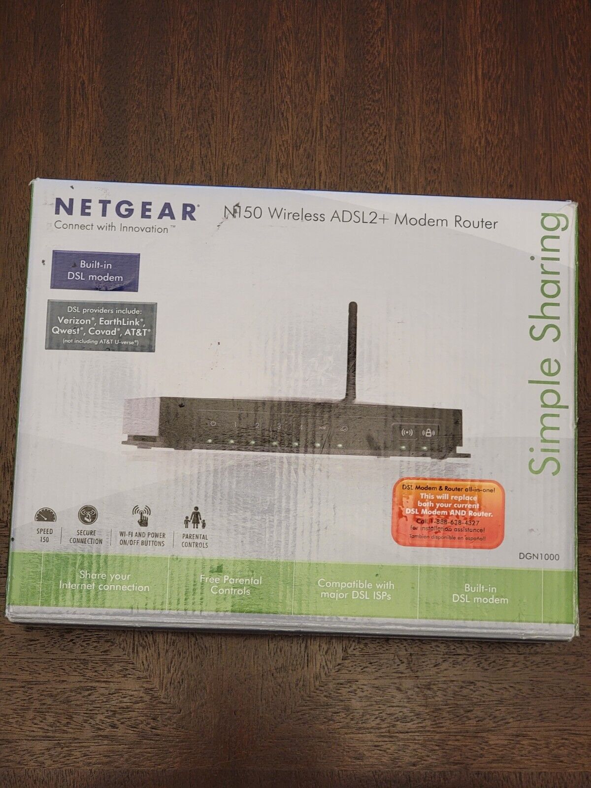 New NETGEAR N150 Wireless ADSL2+ Modem Router in Original Box DGN1000