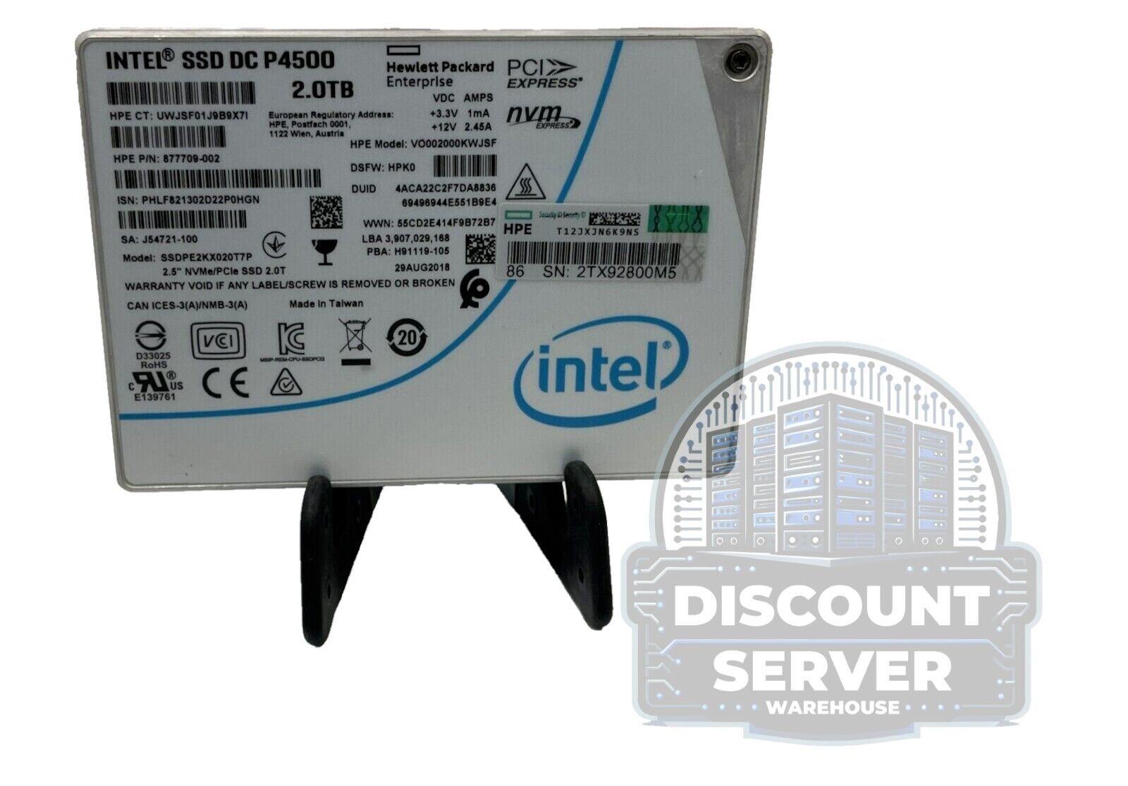 HPE Intel P4500 2TB 2.5 PCIe NVMe SSD DC VO002000KWJSF 2000GB 877709-002