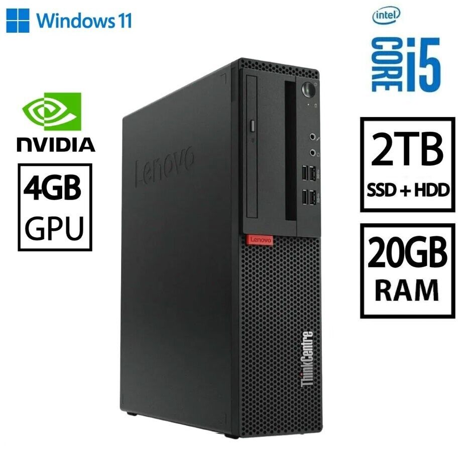 LENOVO Desktop Computer Windows 11 RAM 20GB 2TB SSD+HDD NVIDIA GPU 4GB WiFi FAST