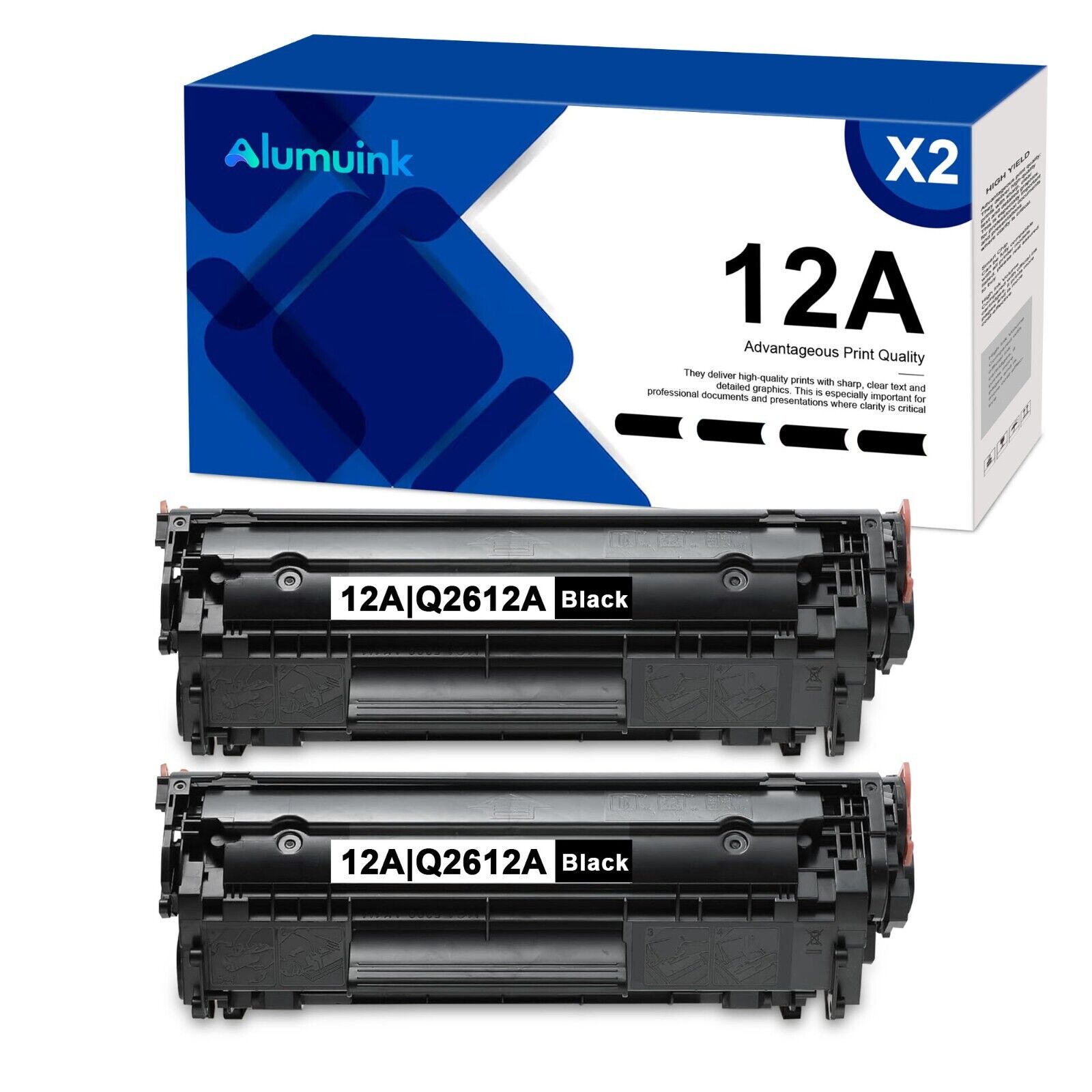 12A Toner Replacement for HP 12A Q2612A 1020 1022 1012 1010 (2-Pack，Black)