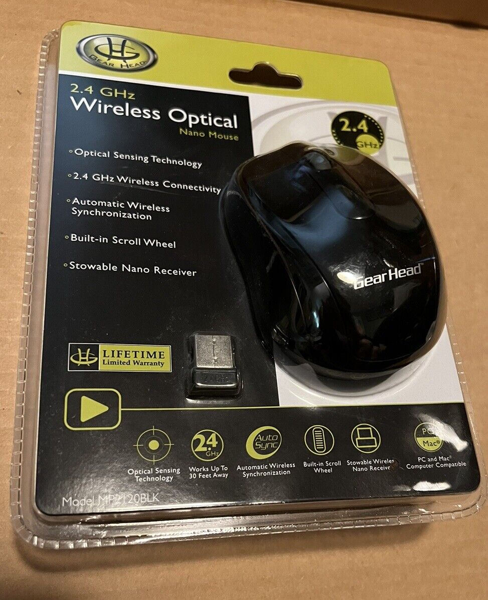 Gear Head Black 2.4GHz Wireless Nano Optical Mouse USB MP2120BLK NEW
