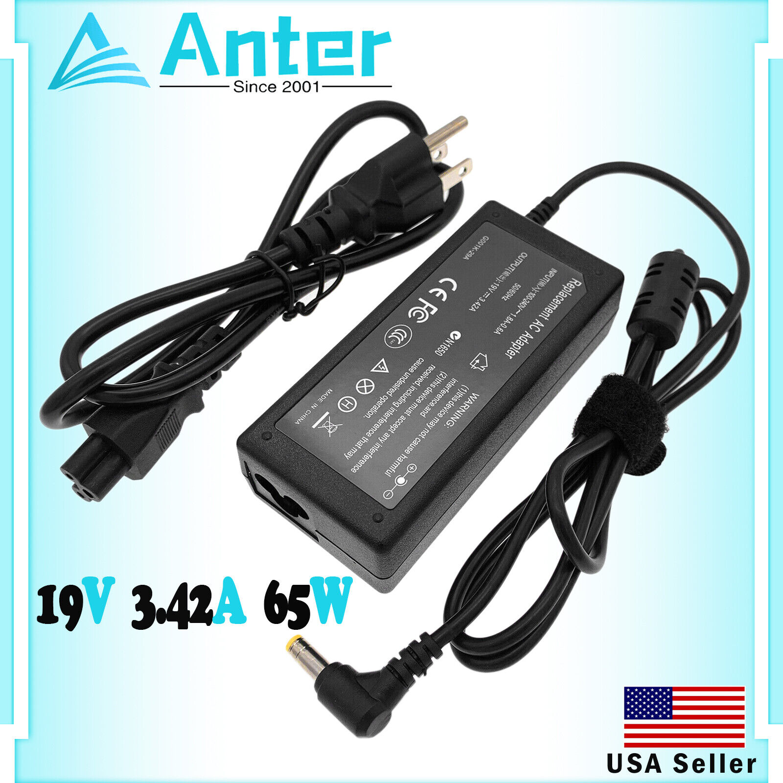 For MSI MS-168B Laptop AC Adapter Charger + 3 PIN US POWER SUPPLY CABLE
