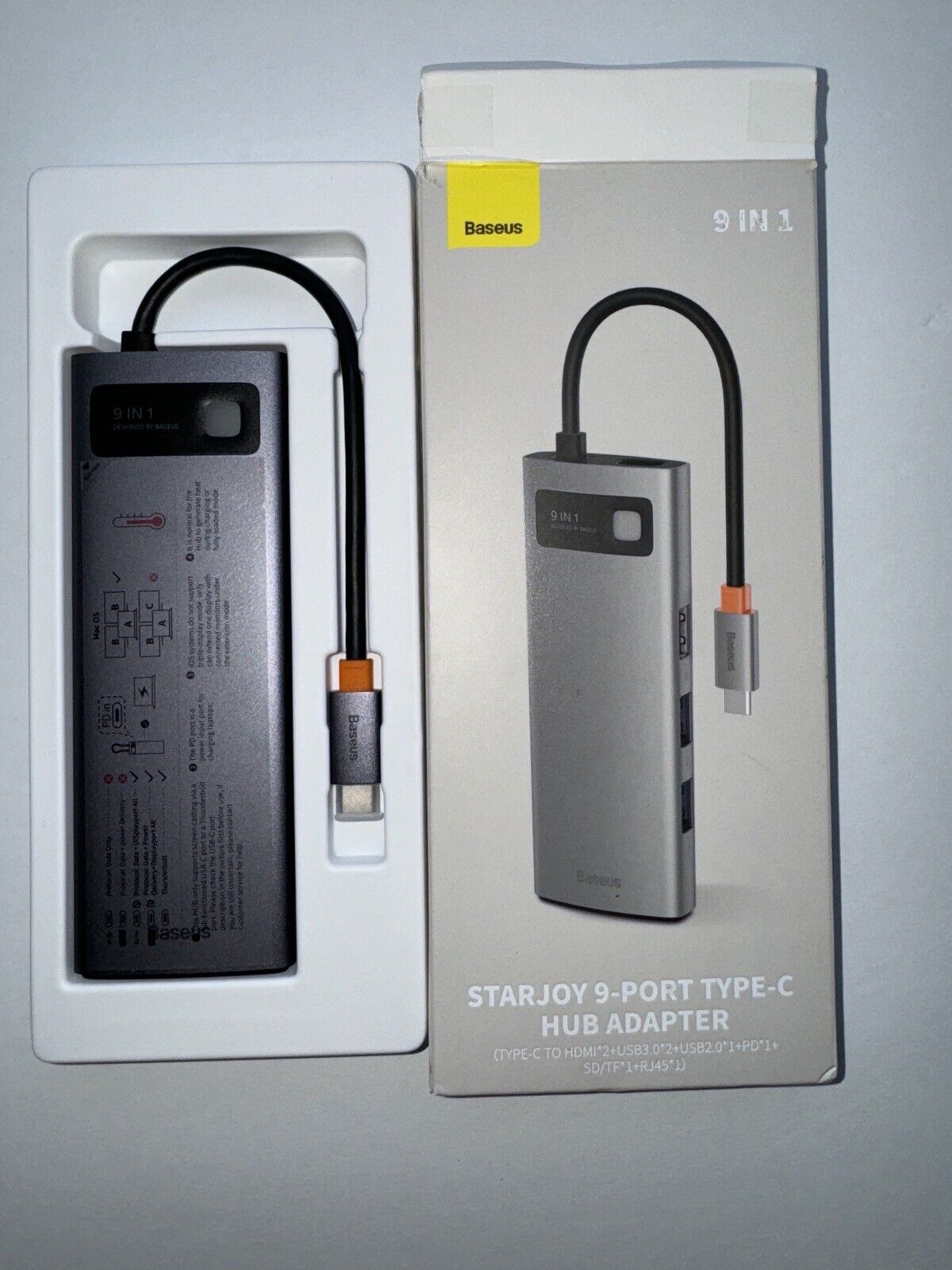 Baseus 9-in-1 Starjoy USB-C HUB, Gigabit, HDMI 4K 120, SD Card Reader ✨LIKENEW