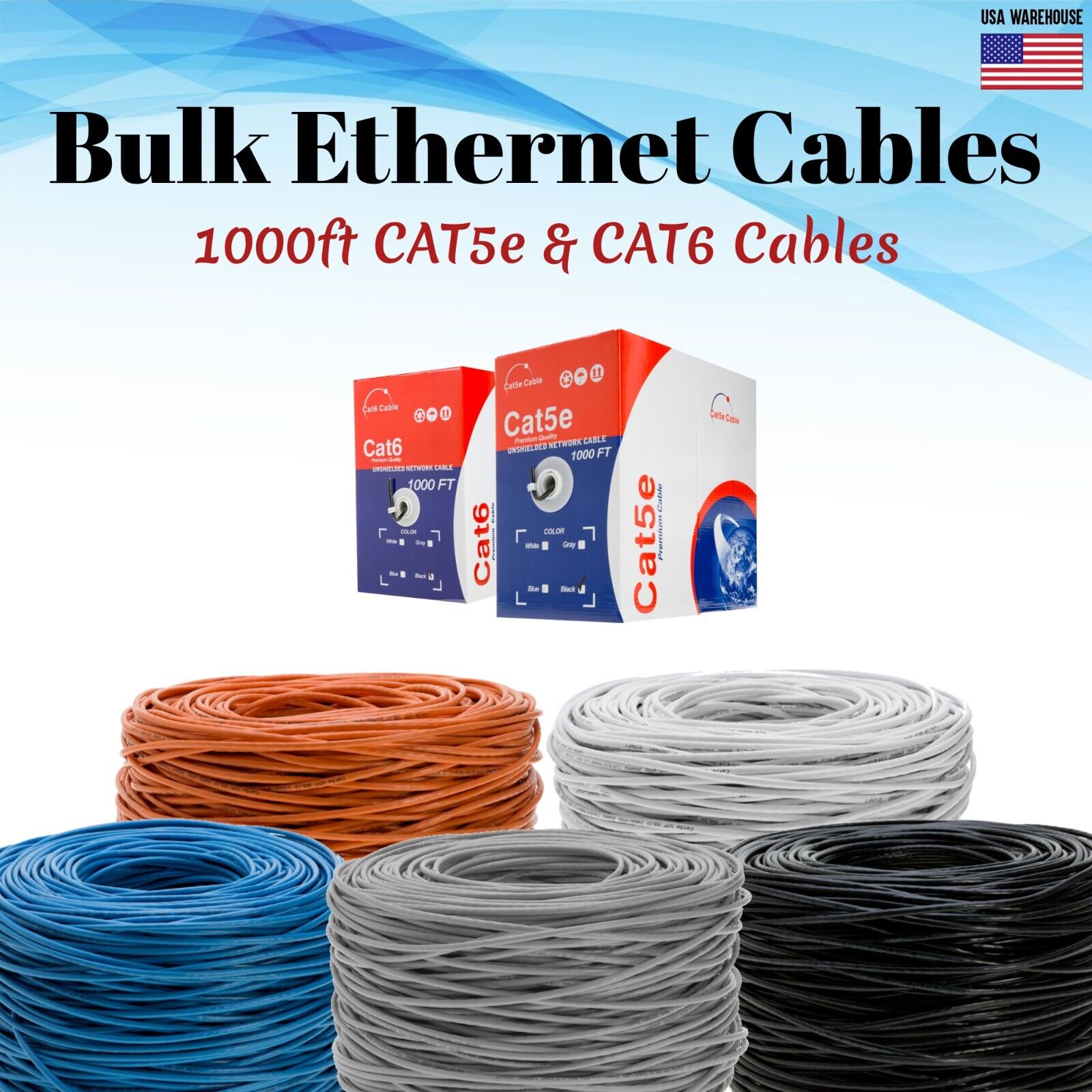 1000ft CAT5e CAT6 UTP Bulk Ethernet Cable Solid Network Wire RJ45 LAN CAT5