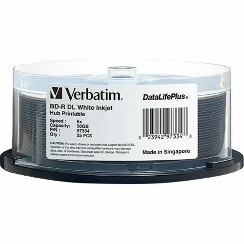 10 VERBATIM 6X Blu-Ray BD-R DL Dual Layer 50GB White Inkjet Printable in Sleeve