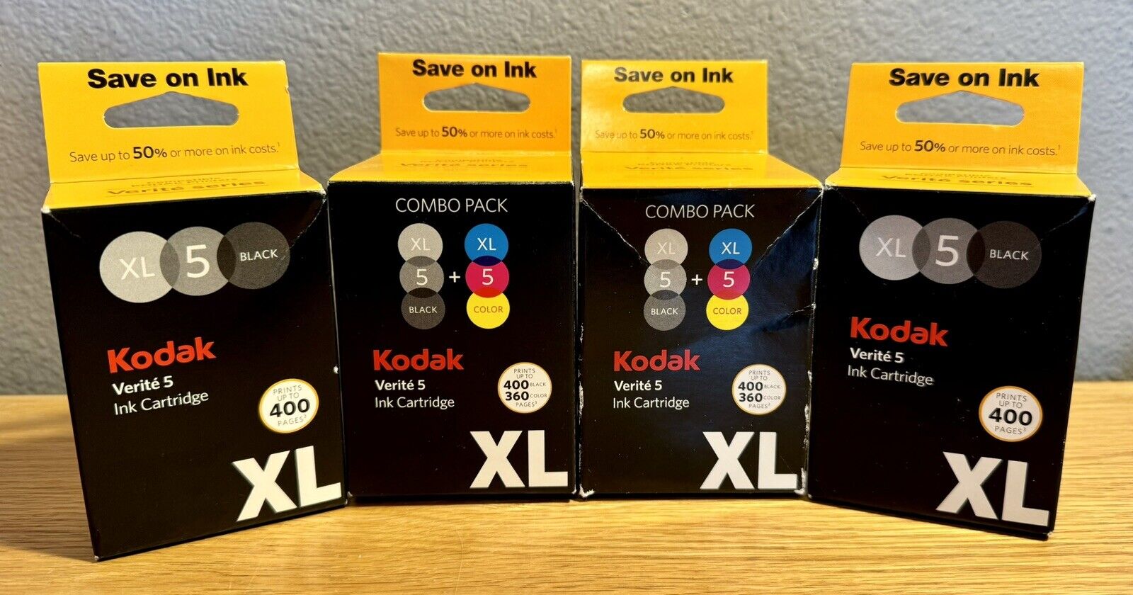 Lot of 4 Kodak Verite 5 XL Color Combo + Black Printer Ink Cartridges, Genuine