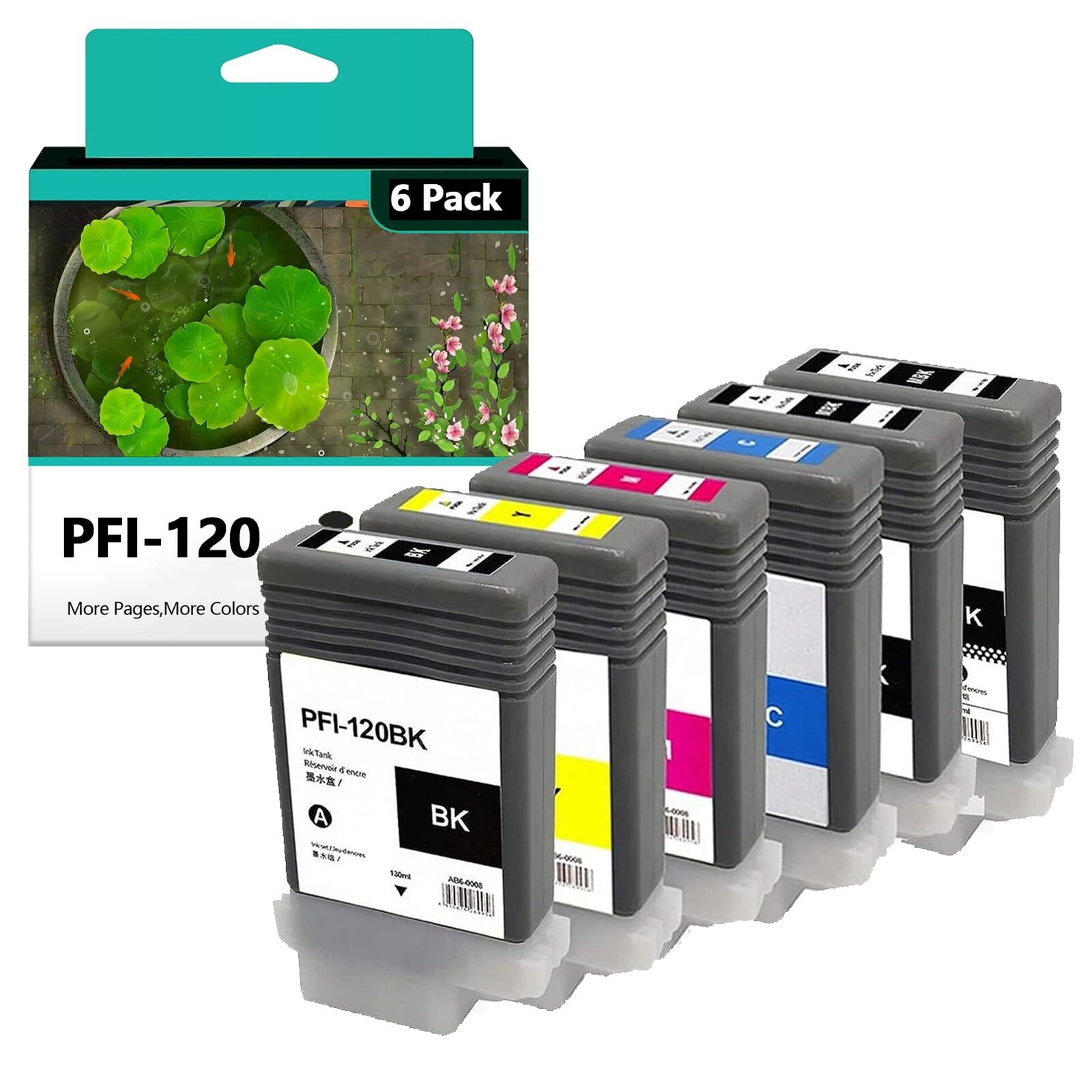 PFI-120 Ink Cartridges Replacements for TM-200 TM-205 TM-300 Printers - 6 Pack