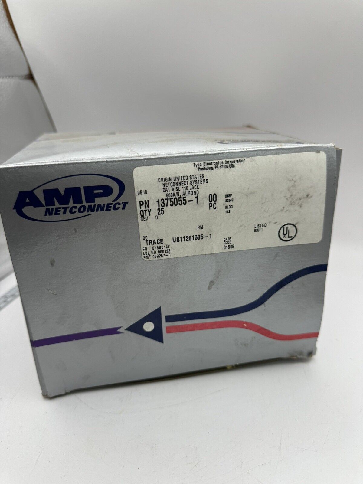 Box of 25, AMP NETCONNECT CAT 6 SL 110 JACK 568A/B ALMOND 1375055-1 NOS