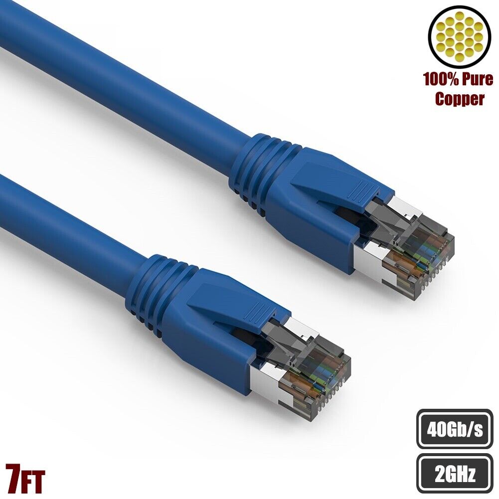 7FT Cat8 RJ45 Network LAN Ethernet S/FTP Patch Cable Copper 2GHz 40Gbps Blue