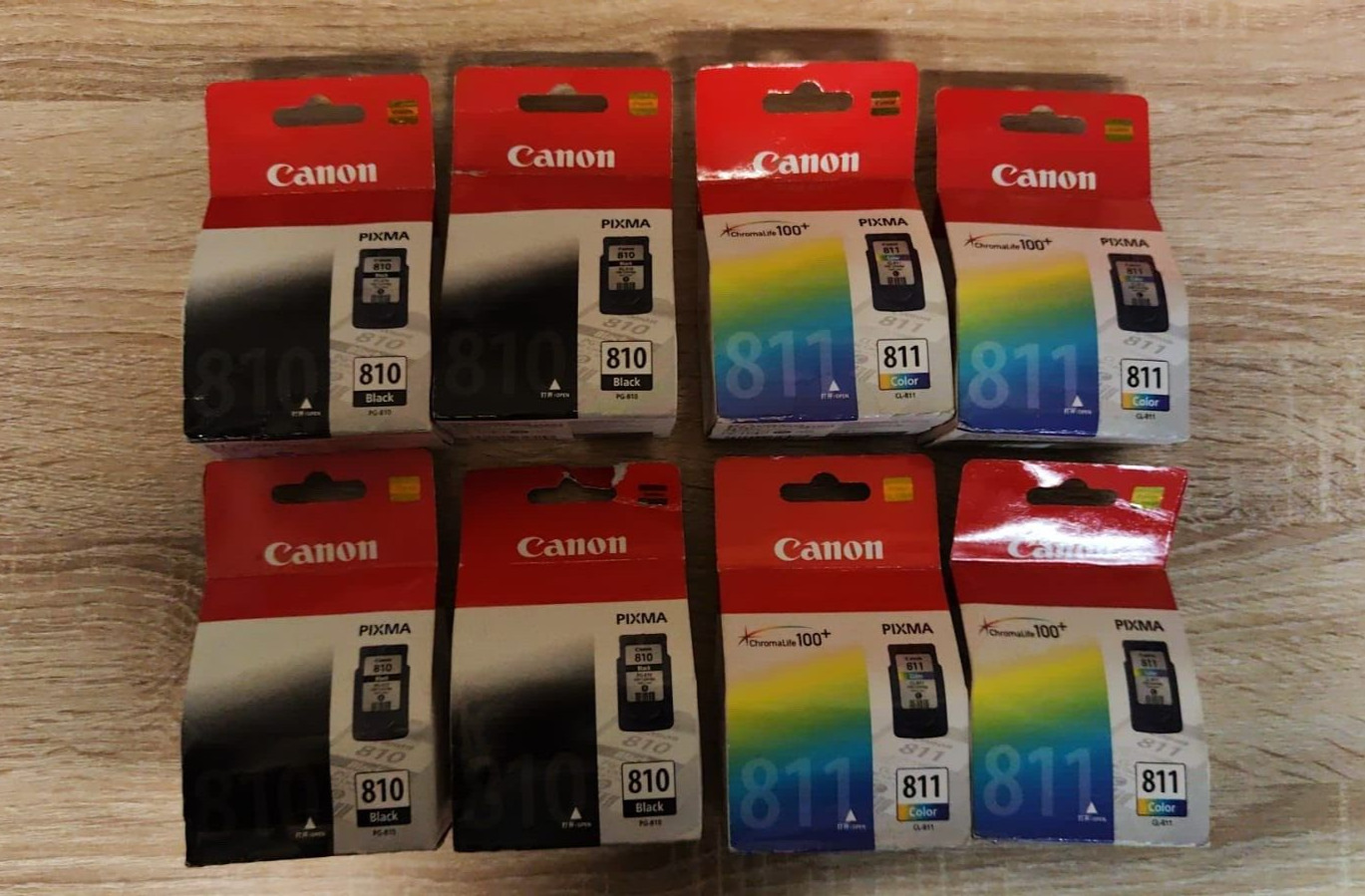 8x Genuine Canon PIXMA PG-810 Black & CL-811 Colour Ink Cartridges