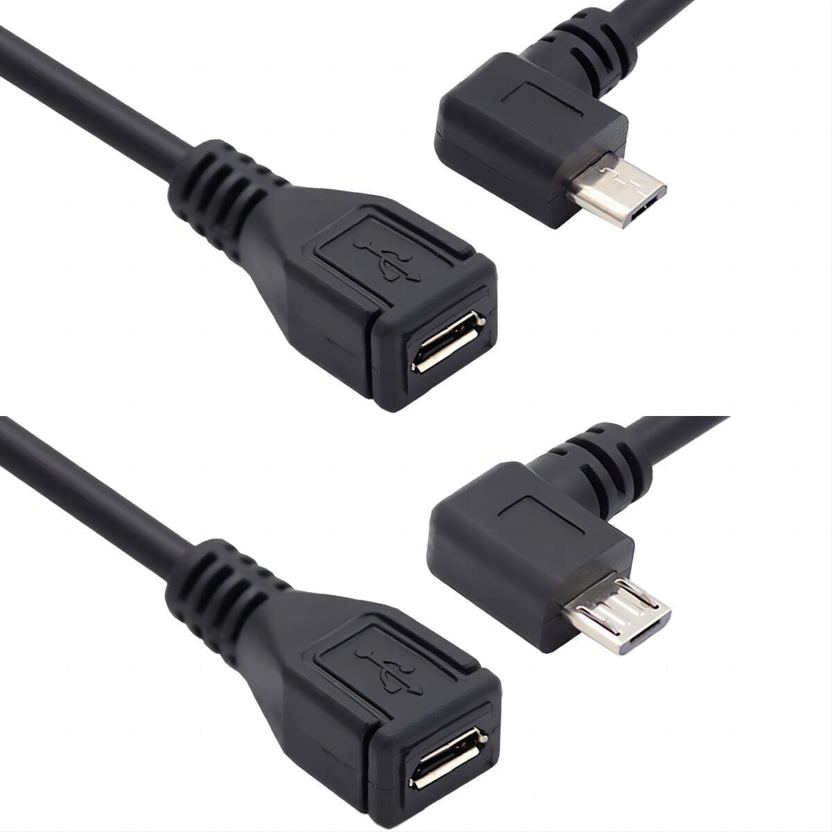 CY Micro USB 2.0 Male to Micro USB 2.0 Female Extension Cable Left & Right 90 De