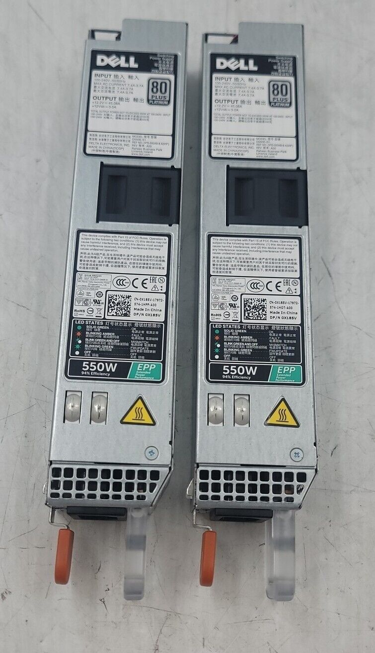 Lot of 2 Genuine Dell PowerEdge R430 R440 EPP Server Power Supplies 0X185V