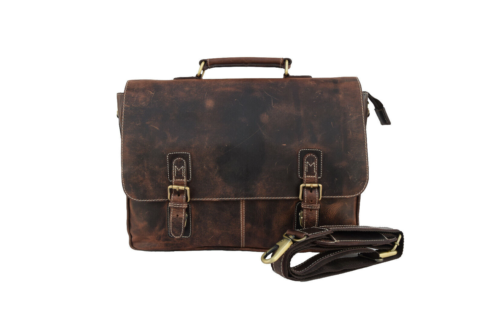16 In Buffalo Leather Office Briefcase Messenger Bag Laptop Satchel Shoulder Bag