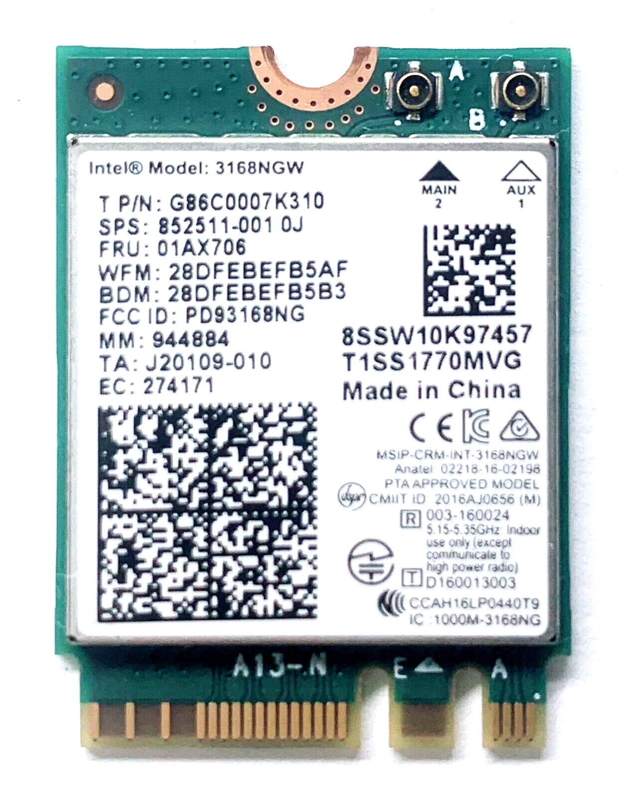 Genuine HP intel 3168 NGW 802.11AC 433Mbps Dual Band Bluetooth 4.2 M.2 NGFF Wifi