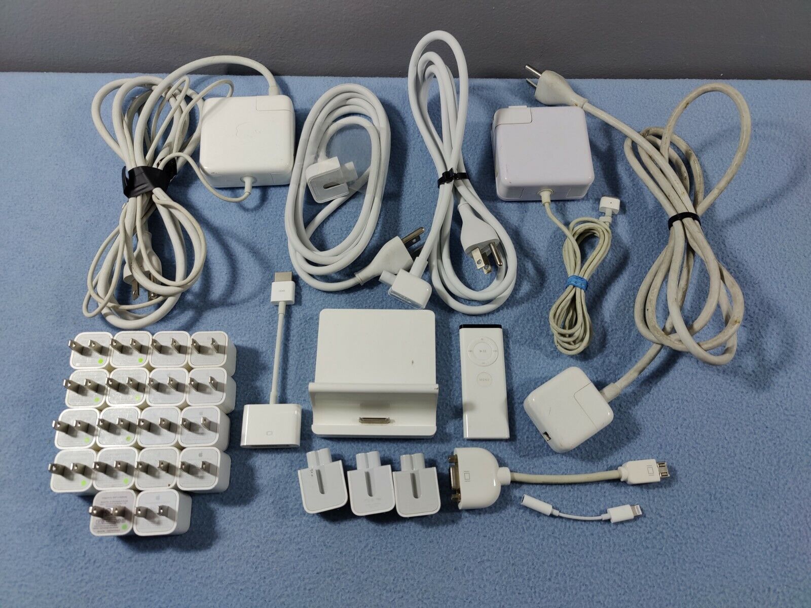 HUGE APPLE ACCESSORIES LOT OEM POWER CORDS ADAPTERS REMOTE DOCKING STATION READ