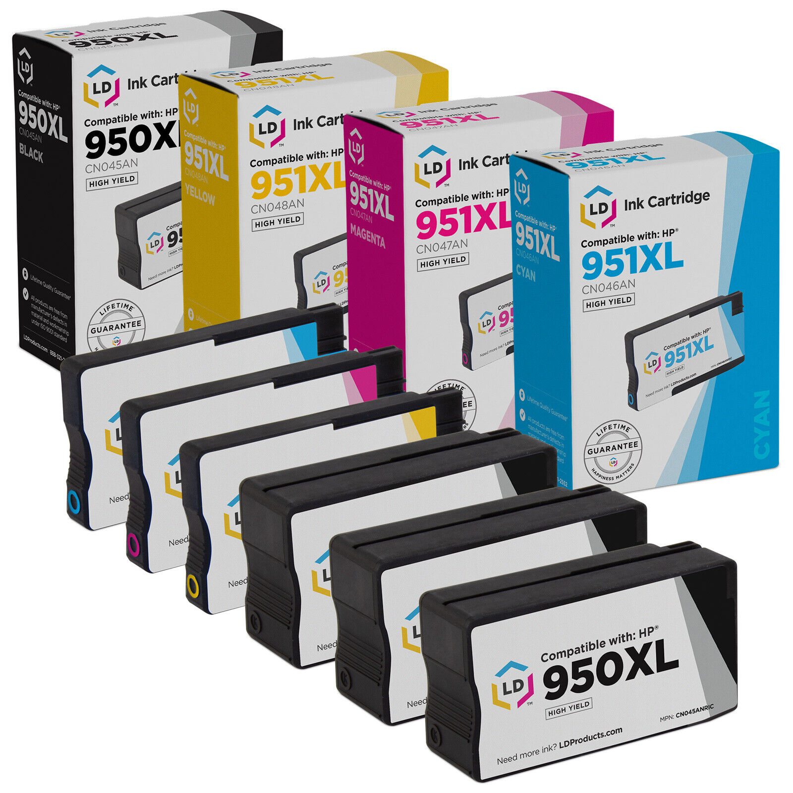 LD  6pk Reman Cartridge Set for HP 950 XL 951XL OfficeJet 8620 8625 8616 Color
