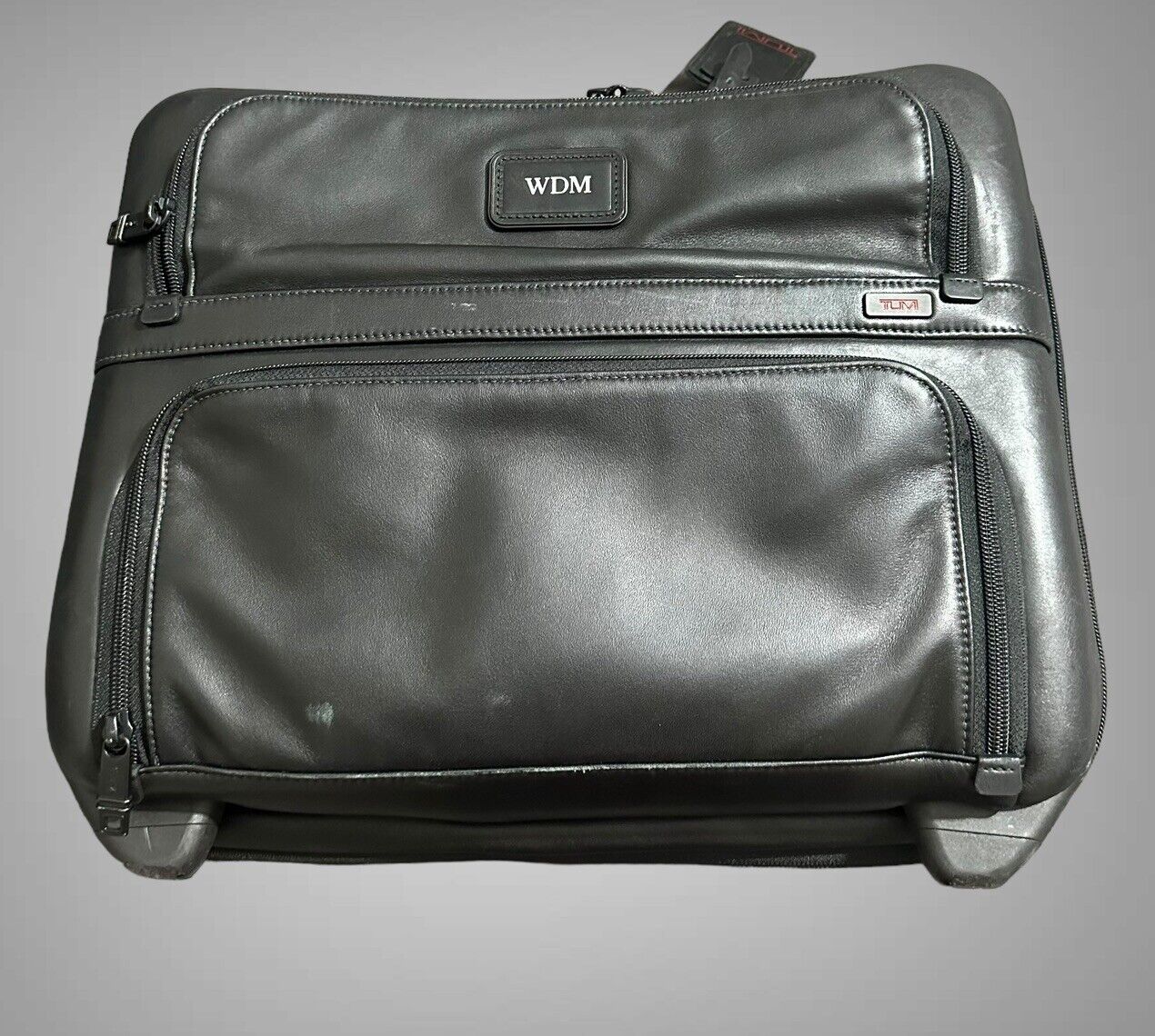 TUMI Alpha Black Leather Compact Wheeled Laptop Briefcase 96124DH MSRP $795