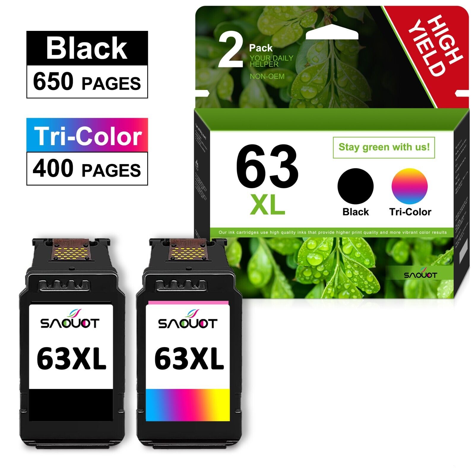 63XL Ink Cartridge Replacement for HP DeskJet 3631 3632 3633 1112 2130 2132 3630